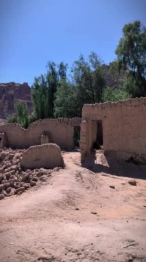 Güneşli bir günde Suudi Arabistan 'daki Oasis Oasis Miras Yolu' nun dikey görüntüleri hurma ağaçlarıyla kaplandı.. 