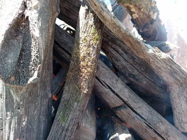 薪は火のために積み上げられる 燃えさかる炎の質感 — ストック写真