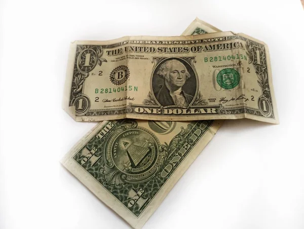 Dolarové Bankovky Izolované Bílém Pozadí Dvě Strany Jednodolarových Bankovek — Stock fotografie