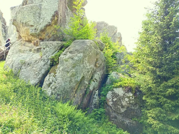 背景石の形成 石の山の救済 地質学的岩石層です ウクライナの歴史的な場所 — ストック写真