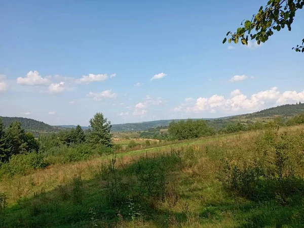 Dağ manzarası. Uzakta, üst üste binen küçük tepeler ormandan görülebilir.