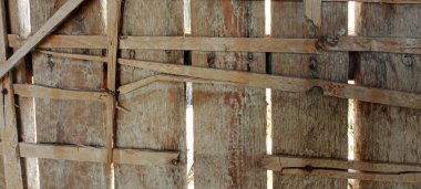 İnce tahta levhalarla bağlanmış eski tahtalardan yapılmış panoramik bir arka plan..