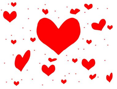 Beyaz arka planda farklı boyutlarda birçok kırmızı kalbin arka planı. Duygular ve aşk teması üzerine bir resim..