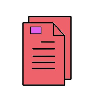 Beyaz arkaplandaki kırmızı sayfalardaki belgelerin tasviri. Belgelerin şematik resmi.