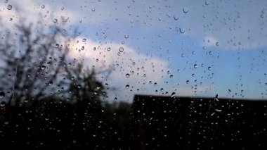 Büyüleyici yağmur damlaları zarif bir şekilde cam yüzeyden aşağı akarak soyut desenler oluşturur ve arkaplanı bulanıklaştırır. Her damla, büyük ve küçük, yumuşak ışığın altında parıldayan bir iz bırakır..