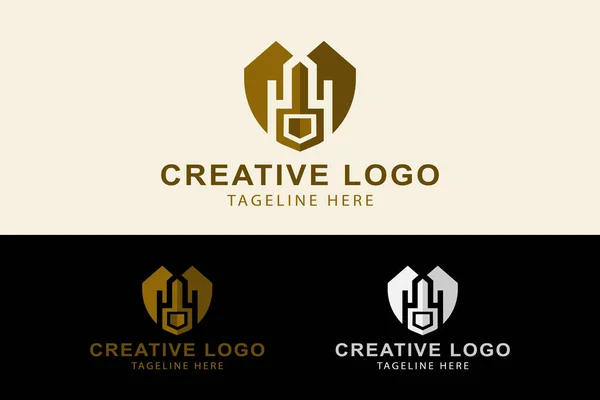 Emlak logosu. Logo ve anahtarlar kalkanı oluşturur. Bina, daire, ofis ve mimariyle ilgili logo. Yaratıcı logo uzmanı. Basit vektör tasarımı düzenlenebilir