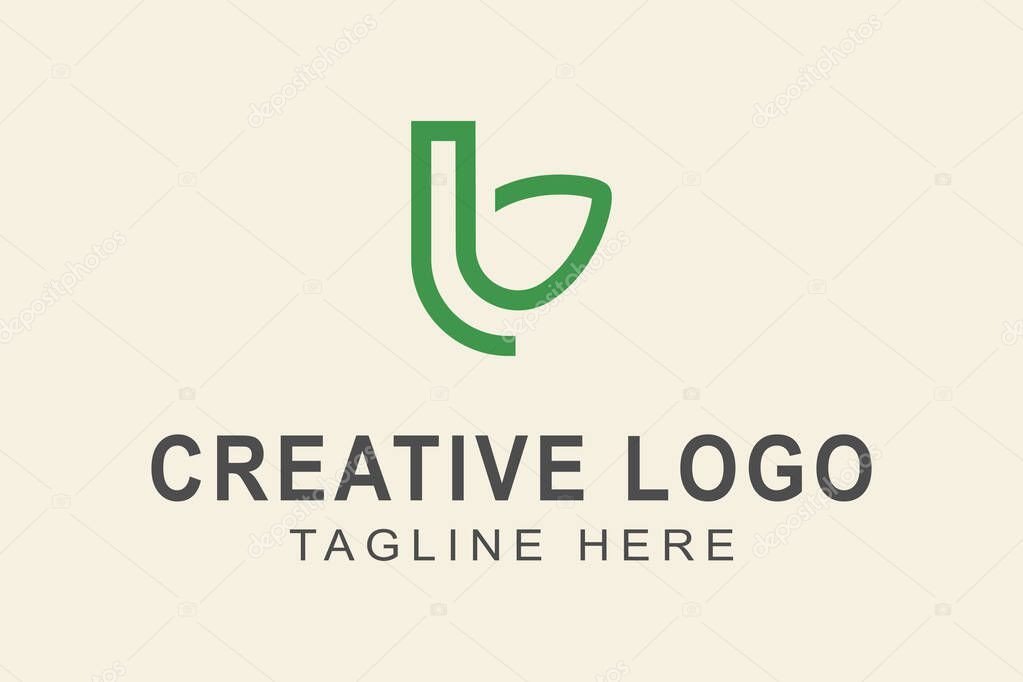 Letters abstract logo Lb, b, letter b forms a leaf. monogram logo concept. simple design editable