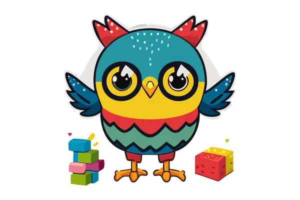 Sevimli çizgi film karakteri baykuşu. Eğitim için uygun. Üretken yapay zeka teknolojisi