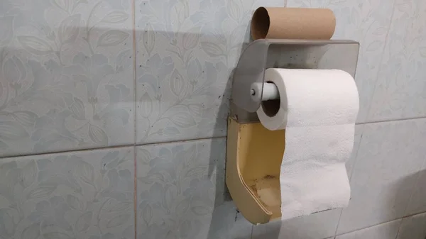 paper rolls and toilet paper on the wall in the bathroom
