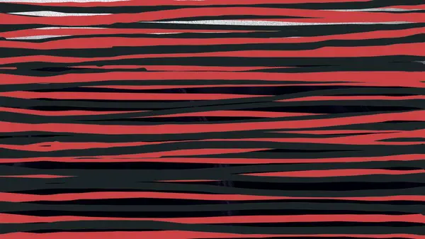a red and black striped background with a black and white cat