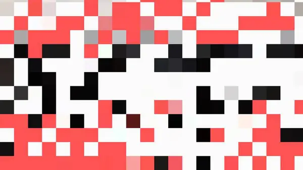 a red and white pixel pattern with black and white squares