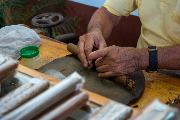 Close up of cigar rolling in Cuba