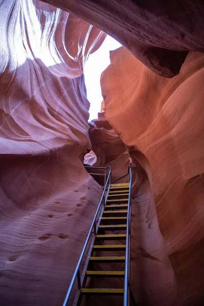 はしご付きアンテロープキャニオンのピンクとオレンジの砂岩の形成 — ストック写真