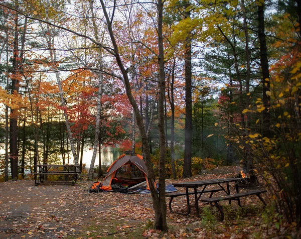キラーニー州立公園の湖のテント付きキャンプ場のカラフルな紅葉カナダ — ストック写真