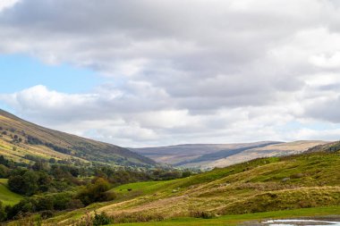 Dağlarda nehri olan güzel bir manzara.