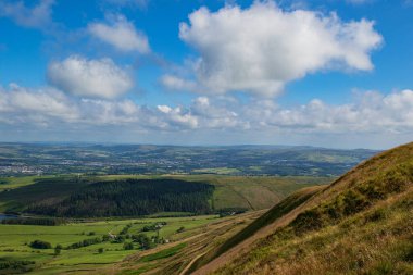 Arka planda gökyüzü olan yeşil bir arazinin güzel bir görüntüsü.