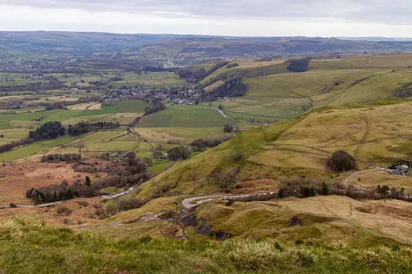 Widok Angielską Dolinę Rzeki Góry Północnego Yorkshire Szczytu Szczytu Pochmurny — Zdjęcie stockowe