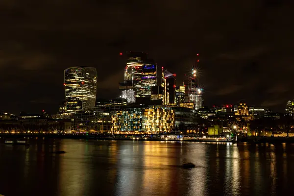 Londýn Město Panorama Noci Městskými Budovami — Stock fotografie