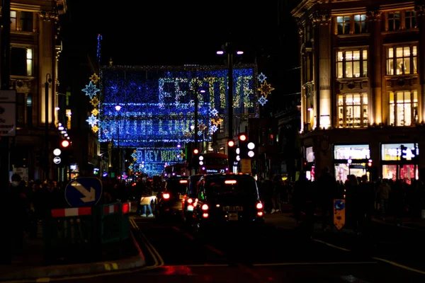London Dezember Weihnachtsschmuck Weihnachtsbaum Der Nacht — Stockfoto