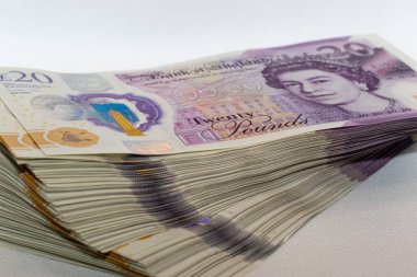 Kraliçe 2. Elizabeth 'in ve İngiltere Bankası' nın logosunun portresini sergiliyor..