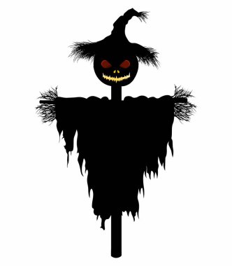 Cadılar Bayramı illüstrasyonu. Korkunç balkabağı, cadı ve süpürge.