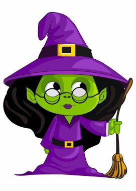 Beyaz arka planda izole edilmiş şirin cadılar bayramı çizgi film karakteri