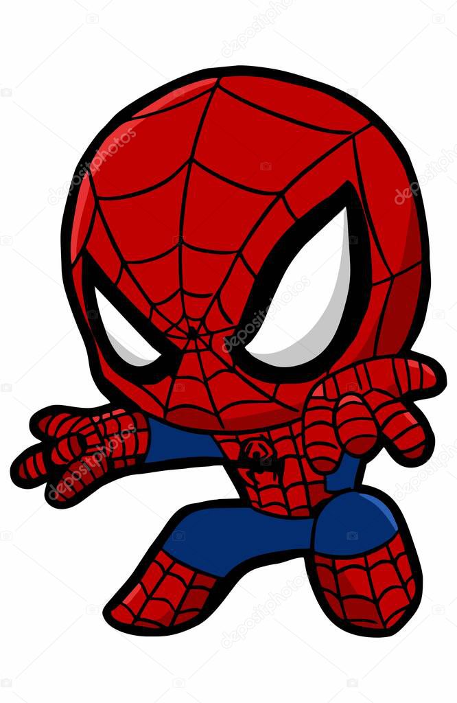 Vector cartoon illustration of cute cartoon superhero spiderman. isolated on white background