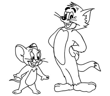 Çizgi film kedisi ve çizgi film karakteri Tom ve Jerry boyama sayfasında