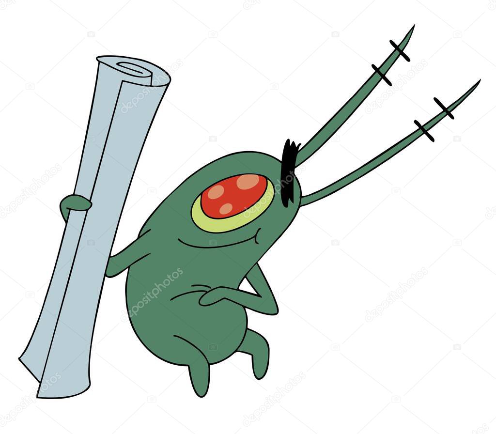 Vector illustration, cartoon character Plankton