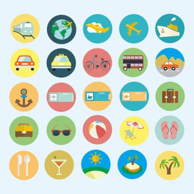 seyahat ve turizm simgeleri belirlendi, düz stil