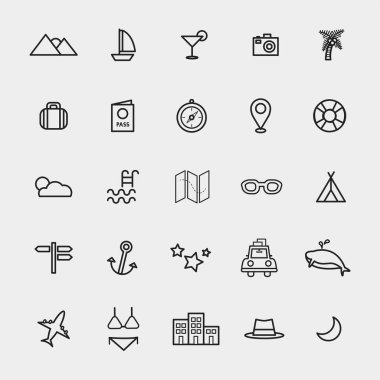 Satır Icons set seyahat. Vektör çizim