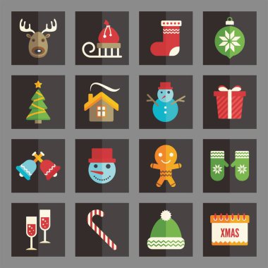 christmas flat icons, vector illustration
