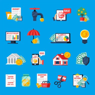 düz tasarım iş vektör simgeleri. Modern web ve finansal simgelerle iş konsepti. Para yönetimi. business, money marketing, marketing and business.