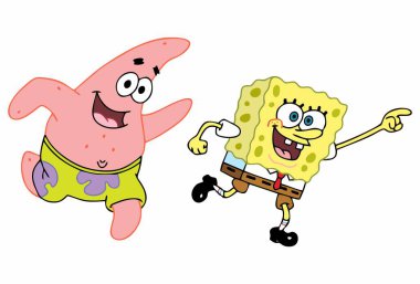 Mutlu ve gülümseyen çizgi film karakterleri Süngermeme ve Patrick Star