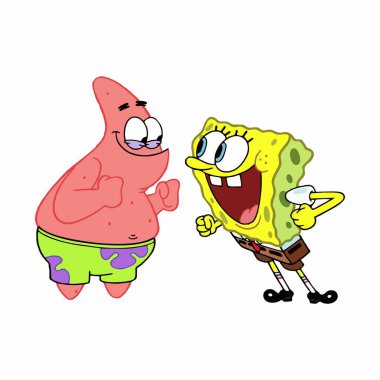 Çizgi film Süngermeme ve Patrick Star 'ın vektör çizimi. Mutlu komik karakterler..