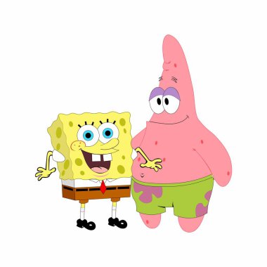 Vectior Illustrations çizgi film karakteri Süngerboob Squarepats ve Patricks Star, bir şey gösteriyor ve gülümsüyor