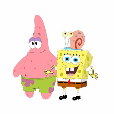 Şirin bir çizgi film Süngermeme Kareleri ve Patricks Yıldızı ve Gary gülen vektör çizimleri