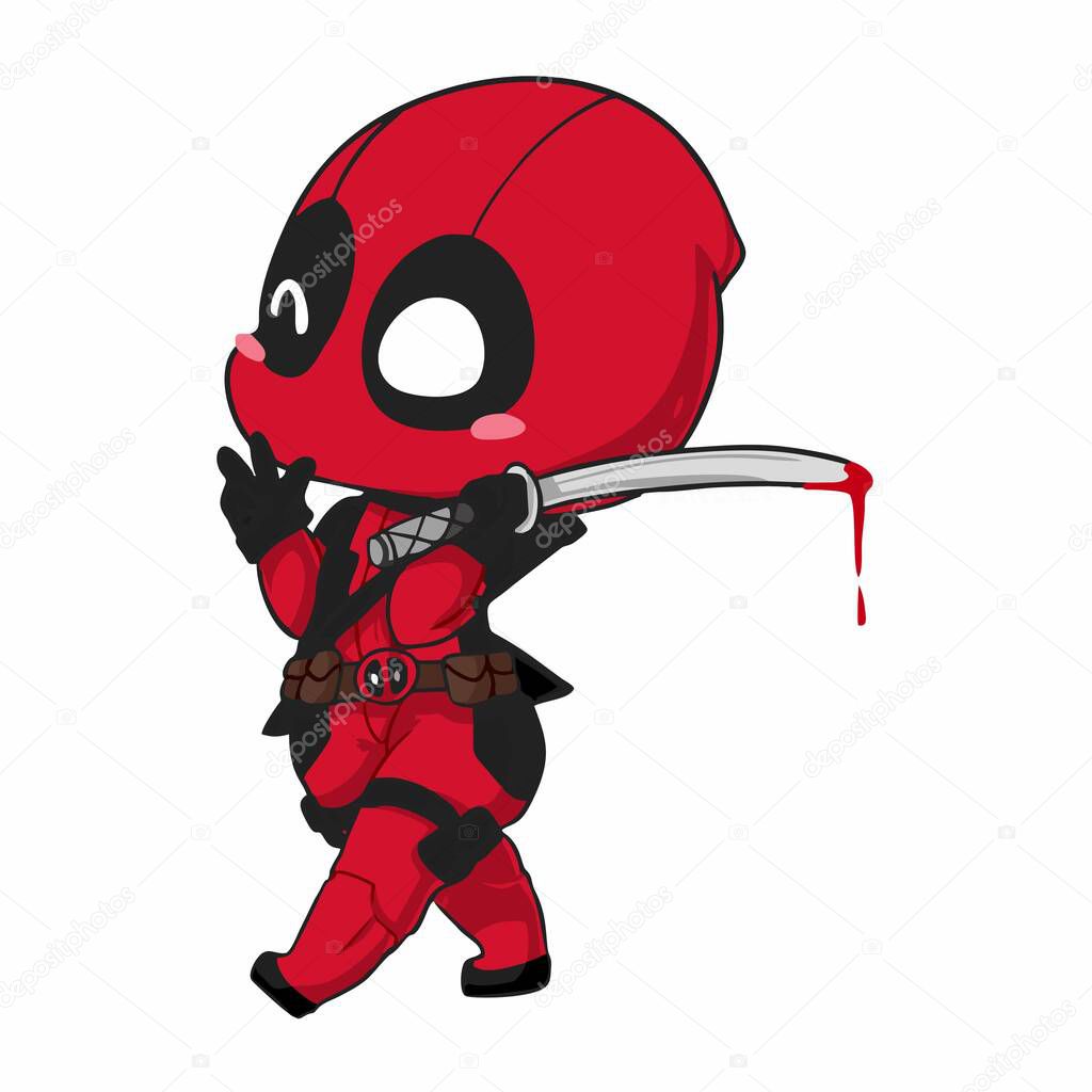 Cute little Deadpool character vector illustration design