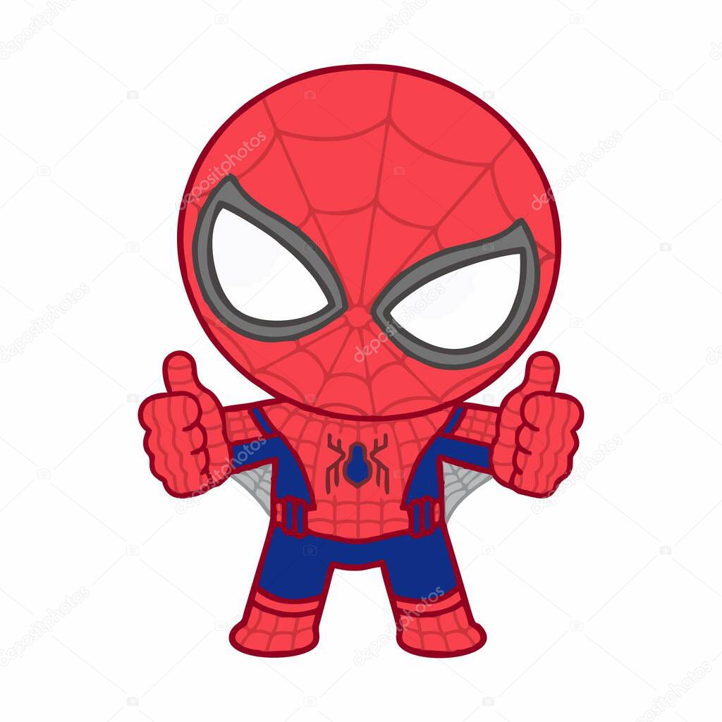 Cute happy smiling cartoon superhero spiderman. vector character isolated on white background