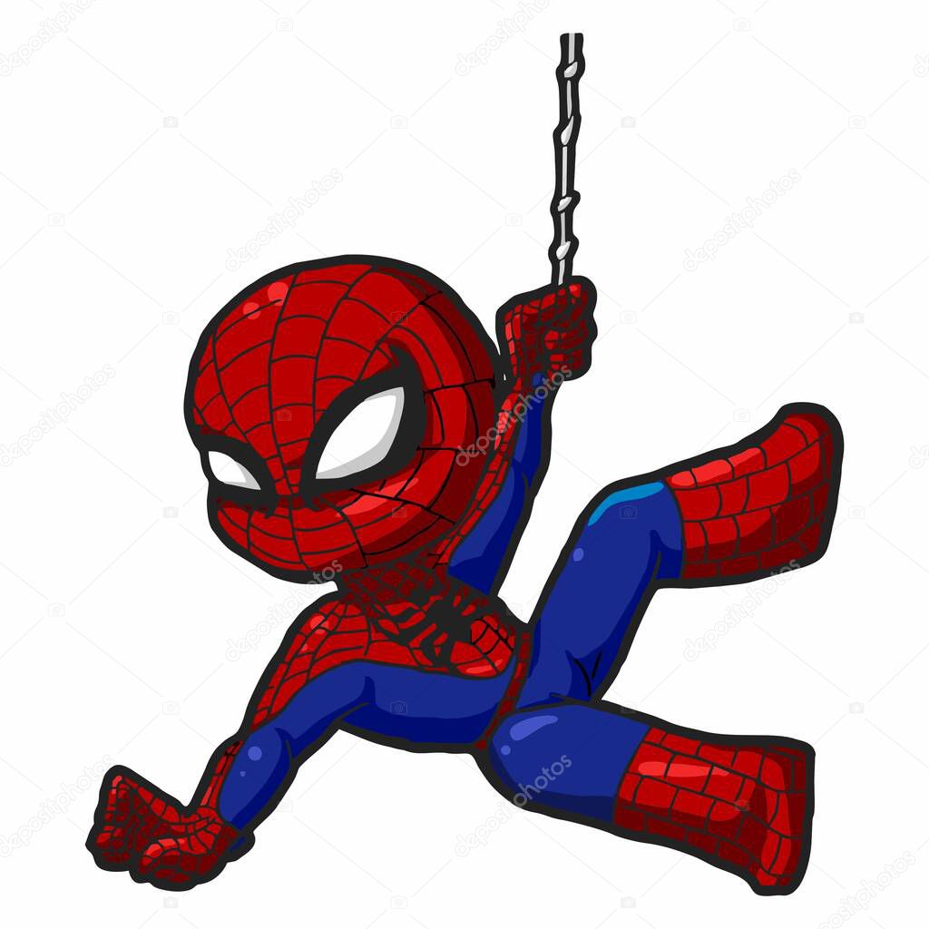 Vector illustration of cartoon Spiderman super hero with black eyes on white background