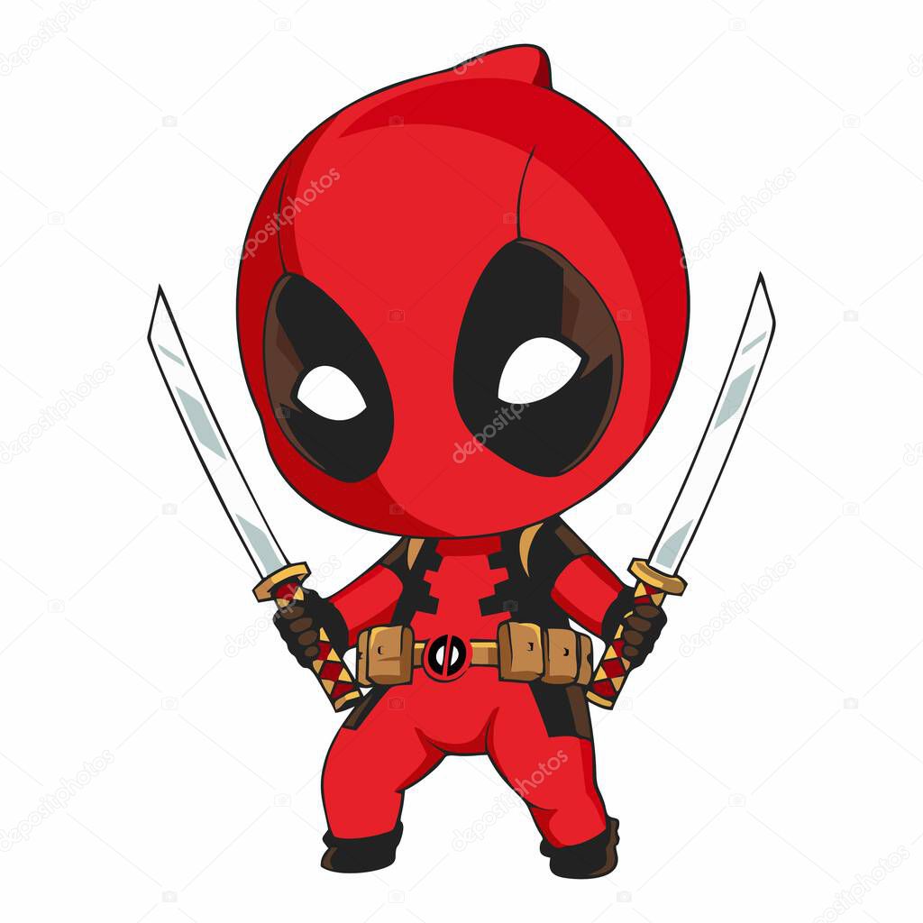 Cartoon vector illustration of super hero deadpool