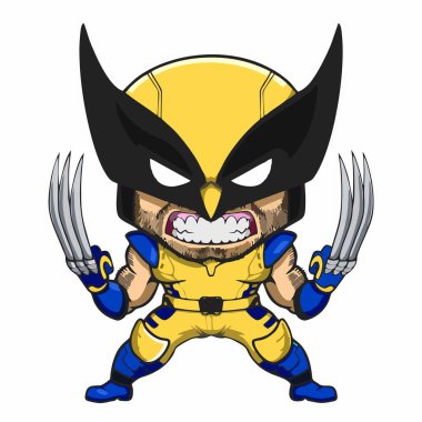 Vektör çizimleri. Wolverine süper kahramanı. Çok güçlü ve kızgın.
