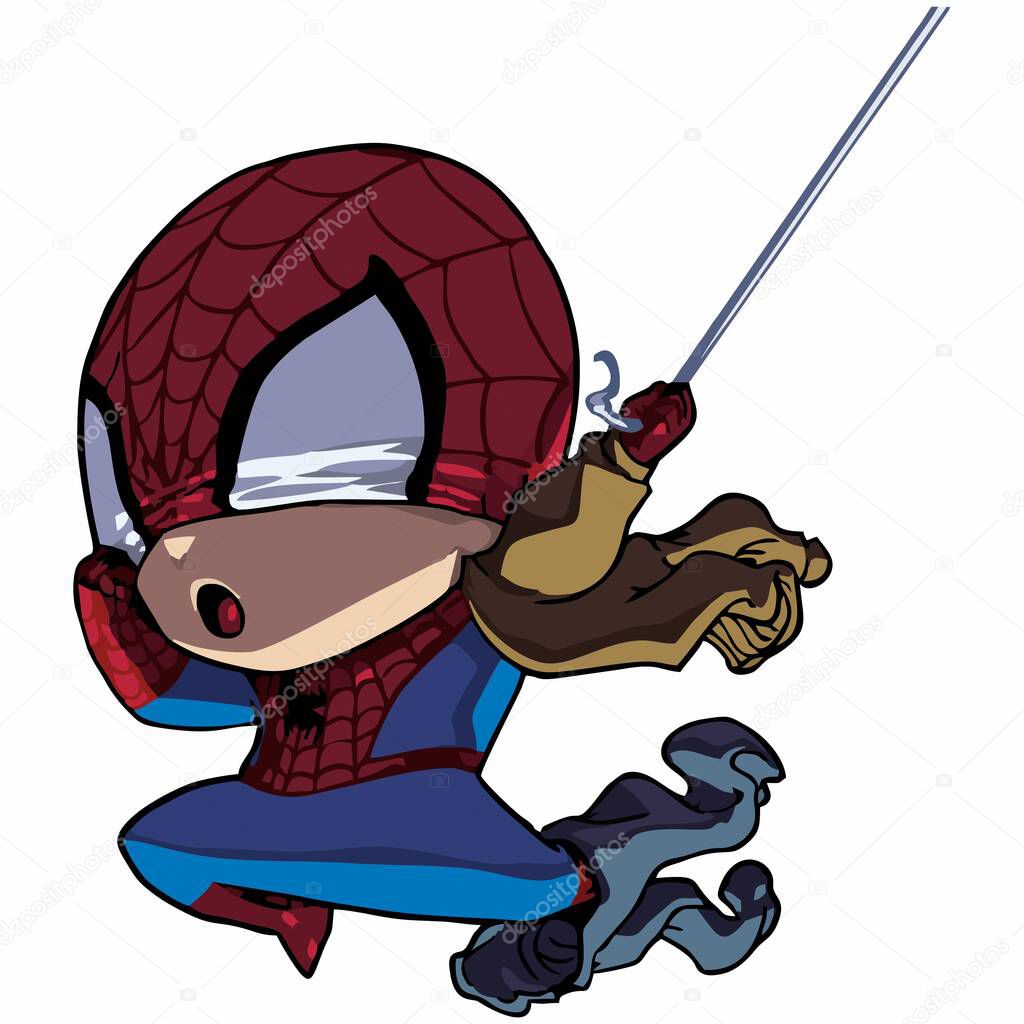 Vector illustrations little spiderman in a costum and fly