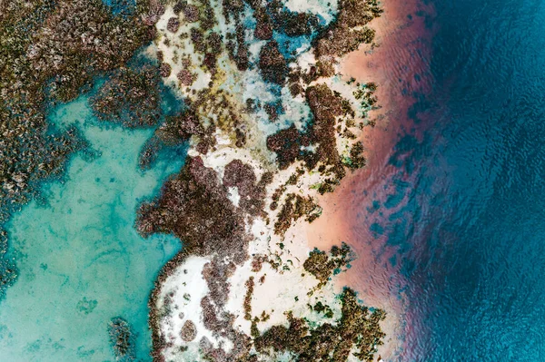 Vista Aérea Das Muitas Cores Vibrantes Oceano Boundary Island Mandurah — Fotografia de Stock