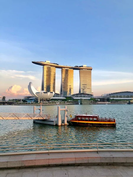 Vacker Utsikt Över Singapore Marina Bay Vid Solnedgången Marina Bay Stockfoto