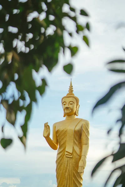 Kuzey 'de gün batımında güzel Buda resminin dikey fotoğrafı, Laos