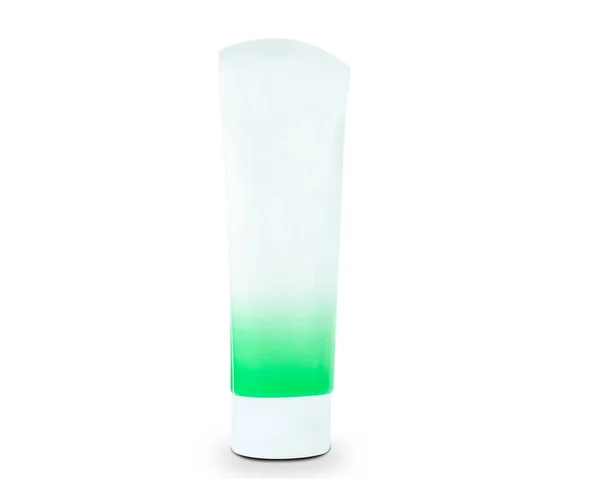 Prázdné Bílé Zelené Kosmetické Trubice Balení Krém Nebo Gel Připraven — Stock fotografie