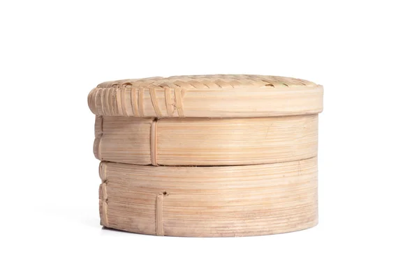 白い背景の竹製の蒸し器セット — ストック写真