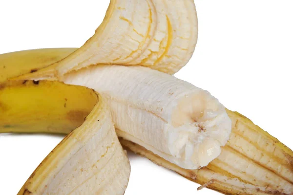 Banan Izolowany Białym Tle Ścieżką Wycinania Pełną Głębią Ostrości — Zdjęcie stockowe