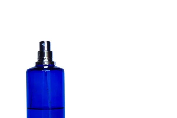 Garrafa Perfume Luxo Azul Isolado Fundo Branco — Fotografia de Stock